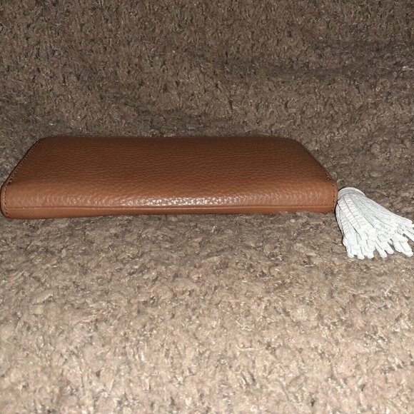 FOSSIL-Tara Zip Around Clutch Wallet-Brown Leather/White Tassel-NWT - Picture 6 of 6